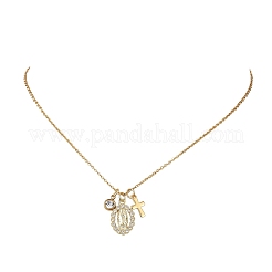 Colliers pendentifs croix religieuse en laiton sertis de micro-pavés de zirconiums cubiques transparents vierges et en acier inoxydable 304&nbsp;NJEW-JN06102