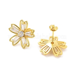 Orecchini a bottone con fiore in ottone micro pavé di zirconi cubici trasparenti&nbsp;EJEW-M029-01B-G