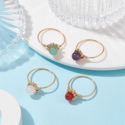 Кольцо на палец с круглыми бусинами из натуральных смешанных драгоценных камней&nbsp;RJEW-JR00602