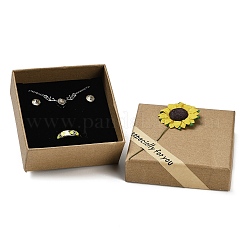 Geschenkboxen aus Kraftpapier mit künstlichen Sonnenblumen außen für Schmucksets&nbsp;CON-Z011-01A-03