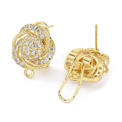 Серьги-гвоздики из латуни с полым цветком и микропаве из кубического циркония&nbsp;KK-E083-04G