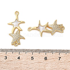 Подвески-подвески с двойной звездой из латуни с микропаве из прозрачного кубического циркония&nbsp;KK-U070-08G