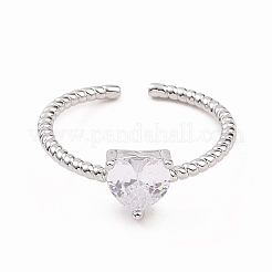 Открытое кольцо-манжета в форме сердца из прозрачного кубического циркония&nbsp;RJEW-B028-18P