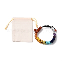 Pulsera redonda de cuentas trenzadas de imitación de ámbar y piedras mixtas para niña mujer&nbsp;X1-BJEW-JB06962-01