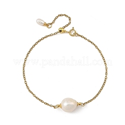 Braccialetti da donna con maglie a catena in acciaio inossidabile 304 a maglie di patata e perle Edison naturali.&nbsp;BJEW-JB14361