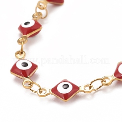 Emailleraute mit Armband aus Gliederketten mit bösem Blick&nbsp;BJEW-P271-03G-01