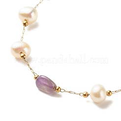 Pulsera de perlas y amatistas naturales&nbsp;BJEW-JB08293-03