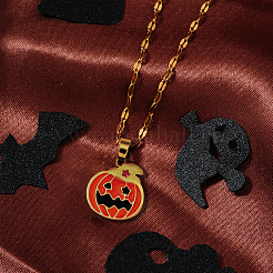 Collar con colgante de acero inoxidable 304 con forma de calabaza y sombrero de bruja de Halloween&nbsp;DD5893