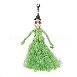 Decorazioni di Halloween con nappe in filo di cotone e ciondoli sintetici a forma di teschio turchese&nbsp;HJEW-JM03757-03