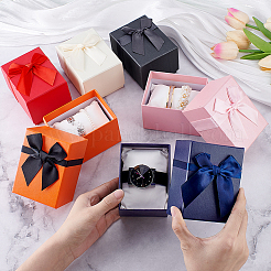 6 комплект из 6-х цветных бумажных футляров для хранения ювелирных изделий с бантом из ленты и подушечкой внутри для часов и браслетов&nbsp;CON-PH0003-23