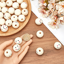 60 шт. европейские бусины из натурального дерева с принтом&nbsp;WOOD-GF0002-19B