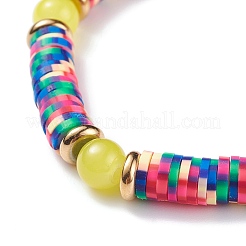 Pulsera elástica redonda de jade de imitación y arcilla polimérica hecha a mano con cuentas heishi&nbsp;BJEW-JB07454
