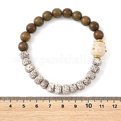 Braccialetti elasticizzati da donna con perline distanziatrici in legno e ottone&nbsp;BJEW-TA00749