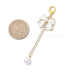 Подвесные украшения из эмалевого сплава с бантом и АБС-пластика с имитацией жемчуга&nbsp;HJEW-JM04237-04