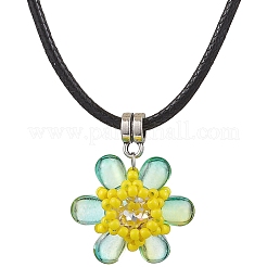 Collane con ciondolo a forma di fiore con perline di vetro e strass di vetro&nbsp;NJEW-MZ00078-04