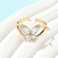 Латунные кольца-манжеты с микропаве и прозрачным цирконием для женщин&nbsp;RJEW-D307-01G-C