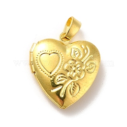 Cremagliera ciondoli medaglione in ottone placcatura, cuore con fiore, oro, 17x15x4.5mm, Foro: 4x2 mm, diametro interno: 9x7.5mm