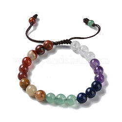 Bracelets ronds de perles tressées avec pierres précieuses naturelles mélangées, bracelet réglable thème chakra, diamètre intérieur: 2~2-7/8 pouce (5.2~7.2 cm)