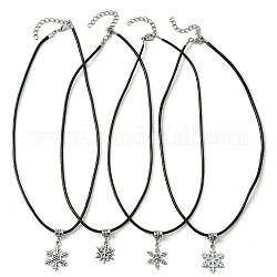 Colliers avec pendentif flocon de neige en alliage de style tibétain, avec imitation cordon en cuir, argent antique et platine, 17.60~17.72 pouce (44.7~45 cm)