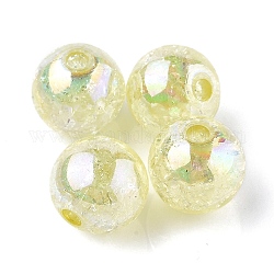 Galvanoplastie craquelé perles acryliques, de couleur plaquée ab , ronde, jaune verge d'or clair, 10mm, Trou: 2mm, environ 940 pcs/500 g