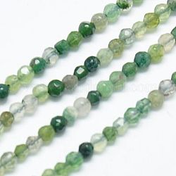 Chapelets de perles en agate mousse naturelle, facette, ronde, vert olive, 2mm, trou: 0.5