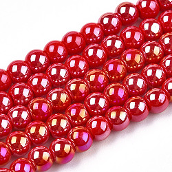 Fili di perline di vetro opaco placca, ab colore placcato, tondo, rosso, 4~4.5mm, Foro: 0.8 mm, circa 97~99pcs/filo, 14.76 pollice ~ 14.96 pollici (37.5~38 cm)