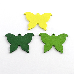 Papillon coloré pendentifs en bois, couleur mixte, 37x50x2mm, Trou: 1.5mm