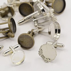 Mixed Brass Cufflinks Findings Cabochon Settings, Mixed Color, Tray: 12~16mm, 18~19.5x14~17mm