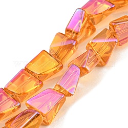 Fili di perle di vetro trasparente placcato completamente arcobaleno, sfaccettato poligono, arancione scuro, 8x7x5mm, Foro: 1 mm, circa 80pcs/filo, 25.04 pollice (63.6 cm)