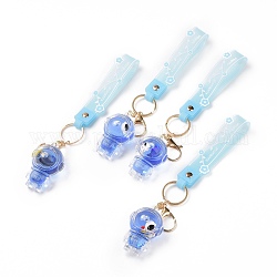 Acryl-Raumfahrer-Schlüsselanhänger, mit Karabinerverschlüssen aus hellgoldfarbener Legierung, Eisenschlüsselring und PVC-Kunststoffband, königsblau, 23 cm