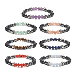7 pièces 7 style naturel et synthétique mixte pierres précieuses et alliage bracelets extensibles perlés ensemble pour les femmes, diamètre intérieur: 2-1/8 pouce (5.4 cm), 1pc / style