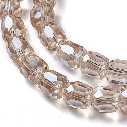 Perles en verre electroplate, perle plaquée lustre, tonneau à facettes, tan, 10x10mm, Trou: 1mm