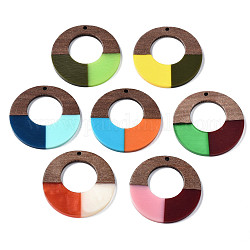Colgantes de resina y madera de nogal, anillo, color mezclado, 38x3mm, agujero: 2 mm