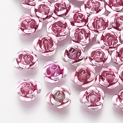 Perline di alluminio, 3 fiore -petal, perla rosa, 7x4mm, Foro: 0.8 mm, circa 950pcs/scatola
