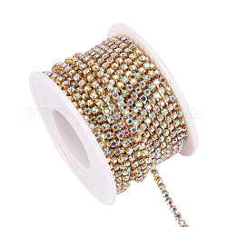 Brass Rhinestone Strass Chains, Rhinestone Cup Chains, with Spool, Raw(Unplated), Crystal AB, 2.6mm, about 10yards/roll