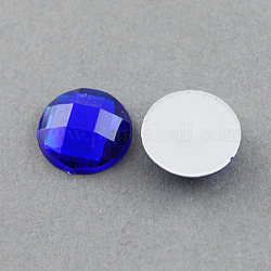 Cabochons en acrylique avec strass , dos plat, facette, demi-rond, bleu, 20x6mm