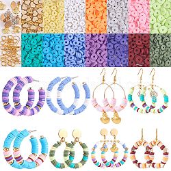 DIY Heishi Beaded Earring Making Kit, Including Flower & Shell Shape Alloy & 304 Stainless Steel Links Connectors & Pendants, Brass Earring Hooks, Iron Stud Earrings, Polymer Clay Beads, Mixed Color