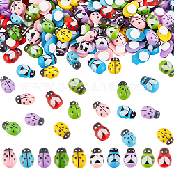 Olycraft 200Pcs 10 Colors Spray Painted Wood Cabochons, with Double-sided Adhesive, Ladybug, Mixed Color, 12x8x5mm, 20pcs/color