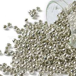 Cuentas de semillas redondas toho, Abalorios de la semilla japonés, (714) plata metalizada, 8/0, 3mm, agujero: 1 mm, aproximamente 222 unidades / 10 g