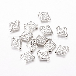 Tibetischer stil legierung perlen, Rhombus, Bleifrei und cadmium frei, Antik Silber Farbe, 10x9x3 mm, Bohrung: 1 mm