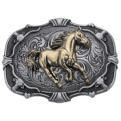 Boucle de ceinture en alliage de zinc cheval de course pour hommes, boucle de ceinture vintage, gris anthracite & Golden, 64x84x12.5mm