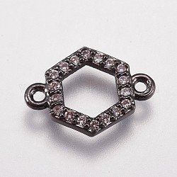 Liens de zircone cubique en laiton micro-pavé, hexagone, clair, gunmetal, 10x14x2mm, Trou: 1mm