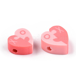 Handmade Polymer Clay Beads, Heart Puzzle & Letter Xo, Pink, 8.5~10x9~11x4~5mm, Hole: 1.5mm