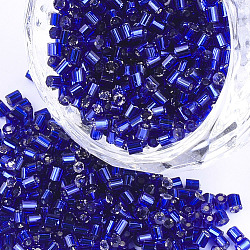 Grado a perline di semi di vetro, esagono (due tagli), argento rivestito, blu scuro, 1.5~2.5x1.5~2mm, Foro: 0.8 mm, circa 2100pcs/scatola, 450 g / borsa