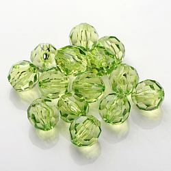 Transparent Acrylic Beads, Dyed, Faceted Round, Emerald, about 20 mm in diameter, hole: 2mm, about 120pcs/500g