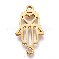 304 Stainless Steel Hollow Links Connectors, for Religion, Laser Cut, Hamsa Hand, Golden, 11x20x1mm, Hole: 1.5mm