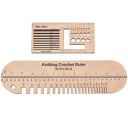 Calibre de aguja de tejer de madera ovalada y rectangular y tablero de guía de envoltura de hilo, regla de ganchillo, trigo, 77~305x80~155x5mm, 2 PC / sistema