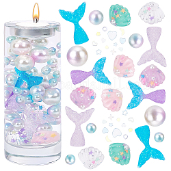 Rellenos de jarrón con tema de sirena benecreat para velas flotantes de centro de mesa, incluyendo cabochons de la resina, Lentejuelas de plástico pvc/lentejuelas y perlas de plástico, luz azul cielo, 10mm