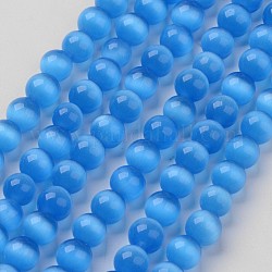 Perles d'oeil de chat, ronde, bleu profond du ciel, 8mm, Trou: 1mm, Environ 49 pcs/chapelet, 15.5 pouce