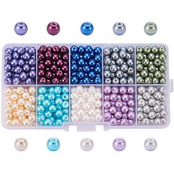 10 couleur perles de verre rondes nacrées écologiques, teinte, couleur mixte, 6mm, Trou: 1.2~1.5mm, environ 60pcs / compartiment, 600 pcs / boîte